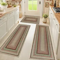 [Back to school] HEBE Faux Jute Washable Kitchen Rug Set of 3, Washable Kitchen Mats for Floor, Non Slip Absorbent Kitchen Rug and Runner Set, Border Faux Braided Stain Resistant Carpet