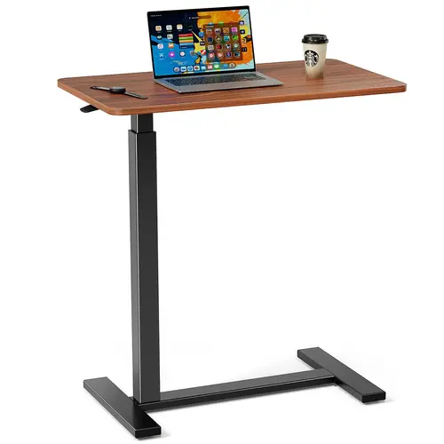 Sweetcrispy Height-Adjust C-Shaped Overbed Table with Rolling Casters, Modern Metal Frame Furniture, Nightstand Bedside Table for Bedroom Hospital Home Laptop Use