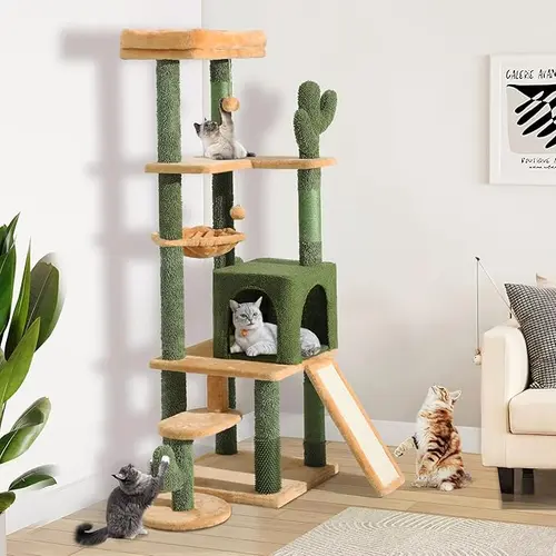 YITAHOME Classic Modern Multi-Level Cactus Cat Tree Tower (37/44.5/60/76 in) - Sisal Scratcher, Gentle Hair Comb, Multi-Level Fun, Enlarged Base Plate Steadies, Kitten Condo for Indoor Cats