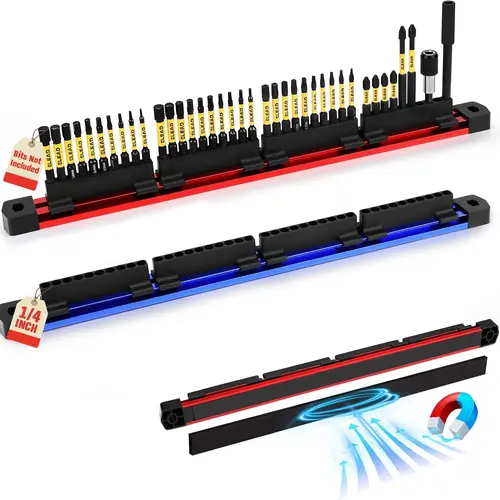 ELEAD 2PCS Magnetic Slidable Drill Bit Holder - 80-Hole Power Tool Organizer with Strong Aluminum Rail, Rubber Bottom Guards Work Surfaces, Garage Tool Storage, Works in Any Angle (Bits Not Included),toolupgrade