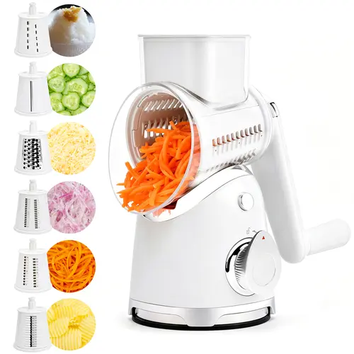 SUSTEAS Stainless Steel Vegetable Cutter - 6 Replaceable Blades, Strong Stable Suction Cups, Smooth, Easy to Clean, Durable, Convenient Storage, Chop Veggies Faster for Dinner Prep, Black Kitchen Utensil Gadget