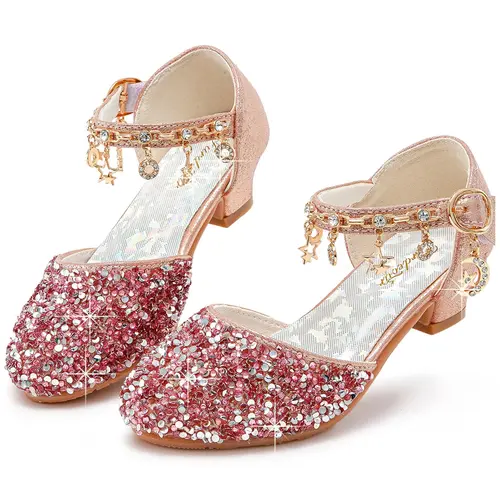 Girls' Princess Crystal High Heels - Closed Toe, 1.1 in Heel, Sparkle Decor, Adjustable Strap, Party & Wedding Party Wear Shoes for Toddler Little Big Kids, Toddler Girl Stuff,back to school,sohochic