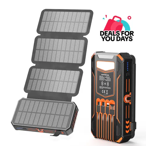 SOARAISE 48000mAh Solar Charger Power Bank, Wireless Portable Charger with 4 Built-in Cables & 7 Outputs,15W Fast Charging Portable Power Bank with USB C, Battery Pack with Flashlight for All Mobile Devices,back to school,back to school haul,sohochic
