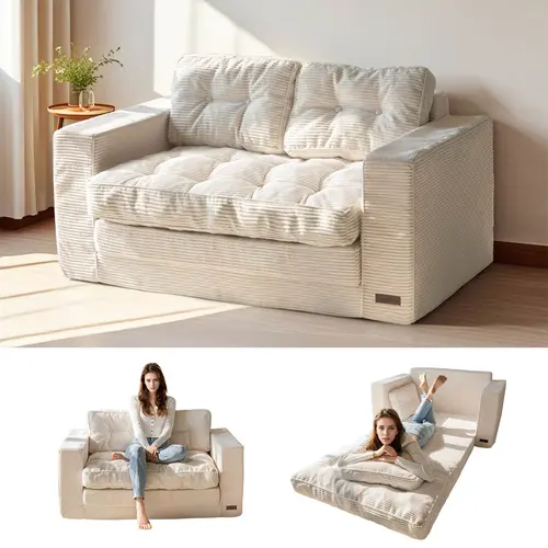 MAXYOYO Foldable Couch Bed, Convertible 2-in-1 Folding Floor Couch with Pillows Pull Out Loveseat Sleeper Sofa for Living Room Bedroom Lounge, Summer Wins