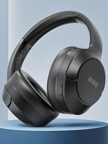 KVIDIO Wireless Headphones, Adjustable Foldable Active Noise Canceling Hi-Res Audio Headphones with Microphone, 100H Battery Life, Lightweight Portable, Charging Support, Cable Management for iOS/PC/Android, Ideal for Home Office & Back to School