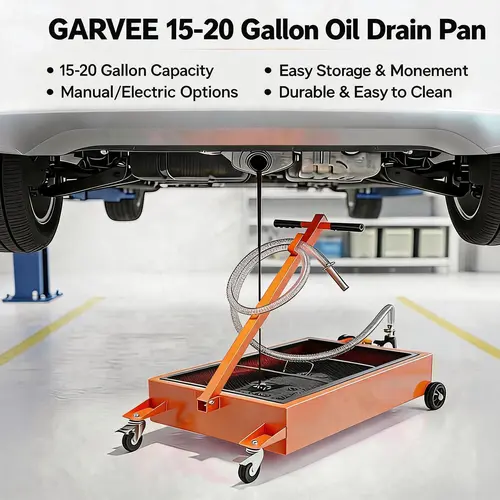 GARVEE Oil Drain Pan-20/15 Gallon Low Profile  with Pump (Electric/Manual Options),Heavy Duty Portable Waste Fluid Drain Tub with 8ft Hose & Folding Handle for Trucks, SUVs, Cars,car accessories,toolupgrade