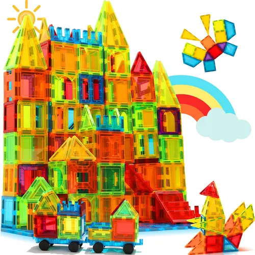 ALPHA GROUP 131PCS STEM Magnet Blocks Set with 2 Transportation Cars, Colorful Magnetic Model Building Kits, Safe Versatile Toy That Stimulates Creativity & Enhances Spatial Awareness for Kids Ages 3-8,sohochic