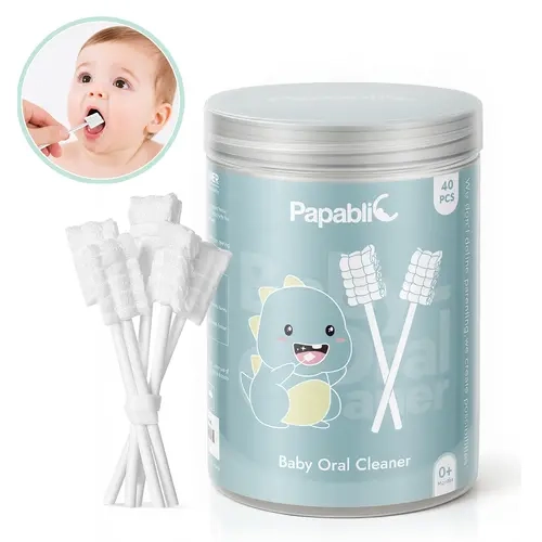 Papablic 40-Pack Baby Tongue Cleaner Toothbrushes, with Paper Handles & Brush Heads, Disposable Infant Mouth Gum Cleaner, Gentle Clean for 0-24M Newborns & Infants, Oral Cleaning Stick, Oral Care Accessories, Baby Essentials