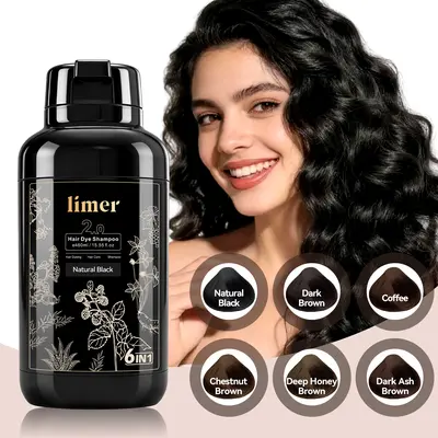 Limer 6-in-1 Multicolor Instant Hair Dye Shampoo, Herbal Ammonia-Free Semi-Permanent No Bleach Hair Coloring for Gray Coverage, At-Home Haircare, Covering Gray Hair,back to school,sohochic