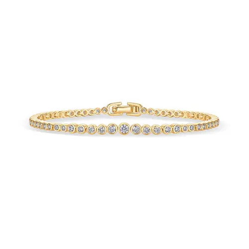 PAVOI 14K Gold Plated Graduated Simulated Diamonds Bezel Set Tennis Bracelets for Women - Cubic Zirconia Round Statement Bride Bracelet
