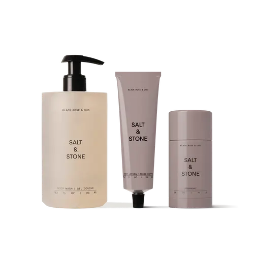 Salt & Stone Black Rose and Oud Set - Complete Body Care Set With Body Wash, Lotion, And Deodorant For Men And Women, Unisex Body Care Set
