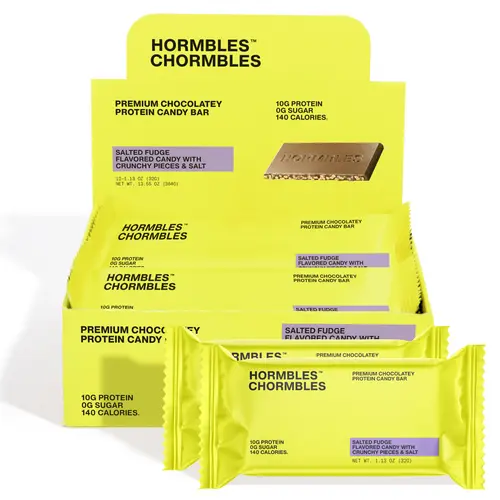 Hormbles Chormbles Protein Candy Bars - Salted Fudge (10g Protein, 0g Sugar, Keto Friendly) - 12 Pack Box (1.13 oz Bars)