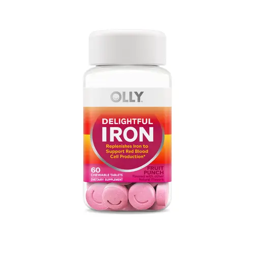 OLLY Delightful Iron Chewable Iron Supplements - 60 Count, Fruit Punch Flavor, Doctor-Trusted Nutrition Supplement for Daily Health Support