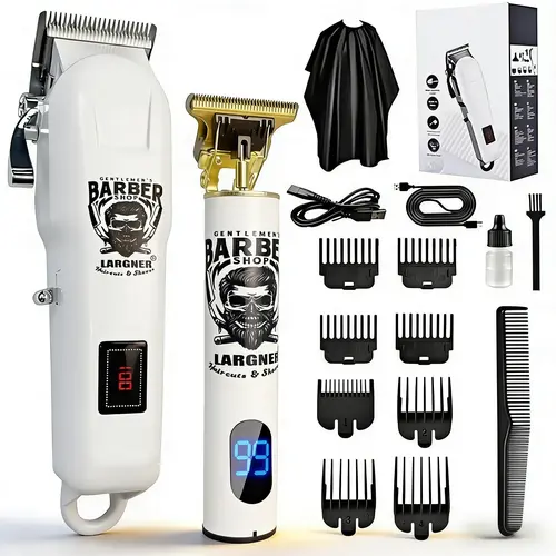 Largner Hair Clipper & Razor Set with Ceramic Blade, Rechargeable Cordless Clippers, 1,200 mAh Rechargeable Beard Trimmer Kit, Body Hair Trimmer, Body Hair Trimming, Includes 8 Guide Combs for Men, Barber Equipment