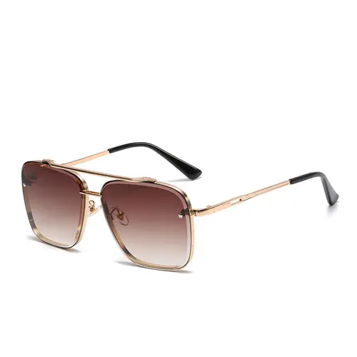 Flat Top Aviator Sunglasses for Women and Men - Double Bridge Square Metal Frame, Tangle-Free UV400 Protection Eyewear, Lightweight Durable High-Quality Sunglasses, Men's Sunglasses