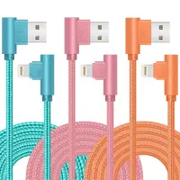 APFEN 3-Pack Tangle-Free Nylon Braided Long Charger Cables - 10FT 90° L-Shape, 60W Speed Fast Charging, 2.4A, Dual USB-C & MFi Lightning Compatible, Durable Mobile Phone Accessory for iPhone 17/16/15/14/13/12/11, Gaming Use