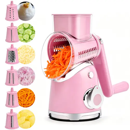 SUSTEAS Stainless Steel Rotary Food Grater with Handle - 5 Blades, BPA-Free Stable Suction Cup Base, Compact Vegetable Slicer & Cutter, Fast Shred Tool for Cheese, Veggies (New Green Kitchen Utensil, Ideal for Gift Giving),sohochic