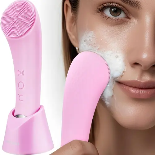 Heatable Vibrating Electric Silicone Facial Cleansing Brush - Adjustable, Rechargeable Battery-Powered, Deep Cleansing Pore Scrubber with Massage for Gentle Exfoliation, Beauty Products Self Care Gadgets for Women