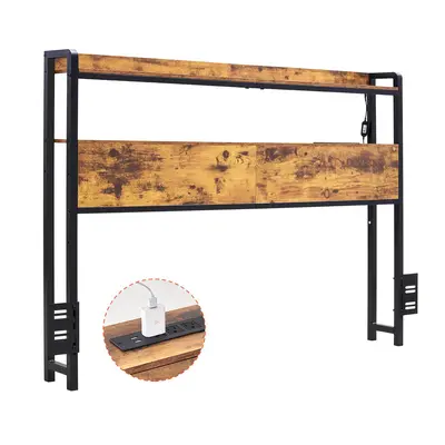 VEVOR Headboard for Full Size Bed,  Adjustable Height Headboard with 2 Shelves Storage, Freestanding Head Board with Charging Station and LED Light for Different Bed Frames, Easy Assembly, Brown