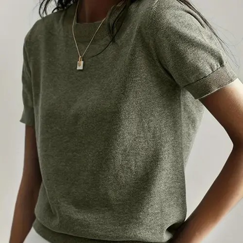 Women's Solid Color Crew Neck Short Sleeve Lightweight Loose Sweater, Casual Basic Minimalist Knit Pullover for Spring & Fall, Fashion Women's Knitwear for Daily Wear, Casual Fashionable Top, Womenswear