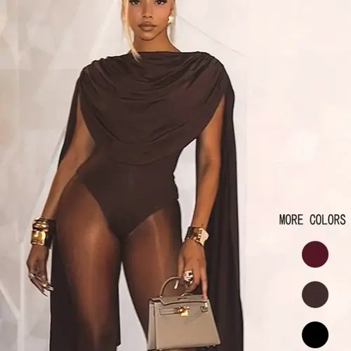 Women's Solid Color Basic One Piece Bodysuit, Fashion Minimalist Casual Cowl Neck Bodycon Fitted Soft Stretch Bodysuit for Nightlife, Women's Clothes for Summer, Womenswear