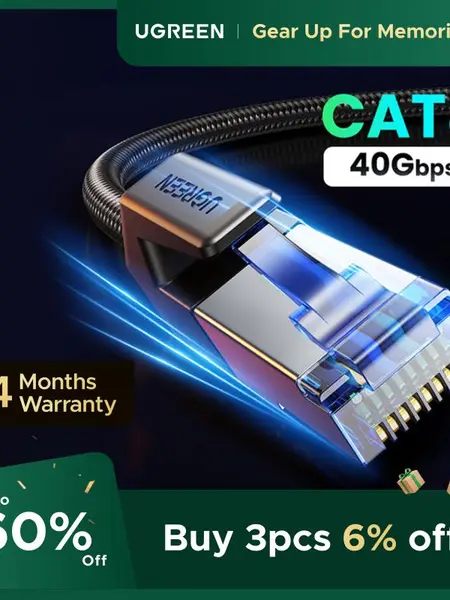 UGREEN Cat 8 Ethernet Cable (6FT Cotton Braid Shielded RJ45), 40Gbps Speed, 2000Mhz Frequency, Durable, Anti-Crosstalk & Anti-Interference for Gaming PC, PS5, Laptops, Networking Devices | Noise Reduction,sohochic