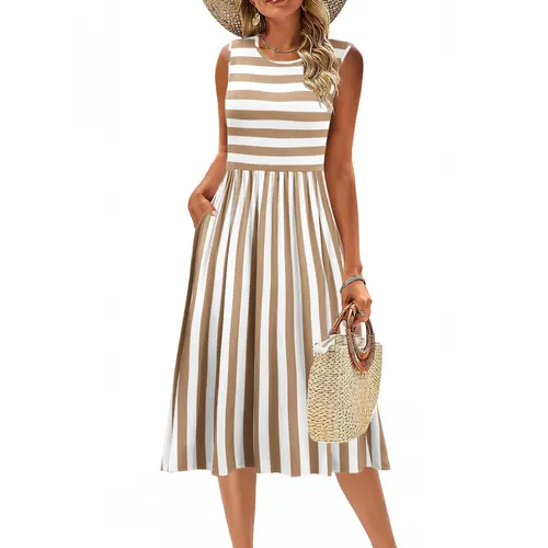 Zeagoo Women's Polyester Lightweight Crew Neck Sleeveless A-Line Tank Midi Dress with Pockets, Casual Flowy Beach Sundress, Women's Dresses Clothes Products (Runs Large, Thin Fabric)
