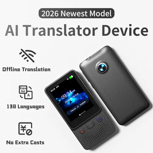 2026 Newest Portable Al Language Translator Device | No Additional Charges | Translation Does Not Require a Signal Source | Translate 138 Languages with WiFi | Translation Multi-Language Touchscreen Translator, Lithium, Rechargeable