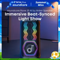 soundcore Rave 3S AI Karaoke Party Bluetooth Speaker - 200W Audio, 2 Wireless Microphones, AI Vocal Removal, App EQ+Reverb, LED Light Show, 12H Playtime, Portable Alkaline Battery PA System, USB Type-C, for Songs & Content Creators #tiktokshopsummersale
