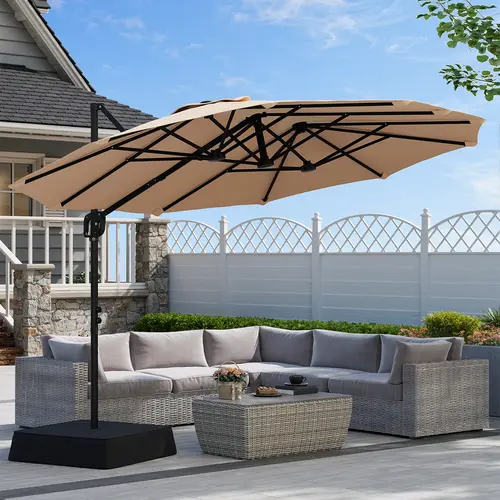 【Adjustable Tilt & Double-Sided】ONBRILL 13/10FT Cantilever Patio Umbrella with Base Included, Heavy Duty Large Outdoor Umbrella Offset for Pool, Patio, Backyard,Outdoor Furniture,Garden Furniture,Summer