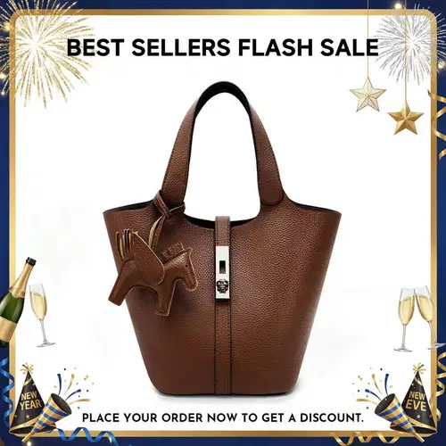 CN6004 Women's Vegan Leather Tote Bag - Top Handle, Detachable Pouch, Bucket Style, Shoulder Option for Minimalist Daily Essentials (Yellow Brown) - Back to School Haul, Gifts for Adulting Women, Everyday Bag,sohochic