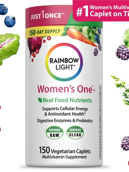 Rainbow Light Women's Multivitamin – With Ashwagandha, Lutein & Probiotics – Real Food Nutrients – 150 Vegetarian Caplets