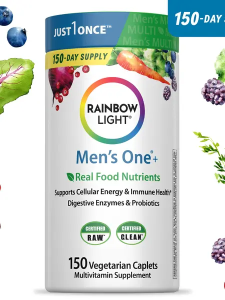 Rainbow Light Men’s Multivitamin – With Ashwagandha, Lycopene & Probiotics – Real Food Nutrients – 150 Vegetarian Caplets