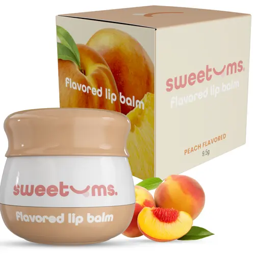 Sweetums Peach Flavored Lip Balm Hydrating Fresh Peach Taste with Built-in Mirror & Applicator for Effortless Use Vegan Cruelty-Free Glossy Lip Balm Lip Treatment Balm Lip Care Cosmetic
