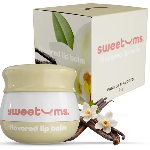 SWEETUMS Vanilla Flavored Lip Balm - Lightweight & Hydrating with Vanilla Extract, Smooth Texture, Built-in Mirror & Applicator, Vegan & Cruelty-Free Gloss Pout Lip Moisturizer Lip Care Duo