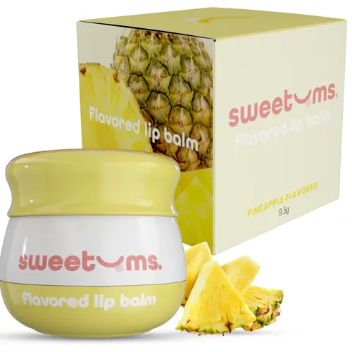 Sweetums Pineapple Flavored Lip Balm - Vegan & Cruelty-Free with Built-in Mirror & Applicator, 9.5 oz, Refreshing Tropical Flavor glossy hydrating gloss