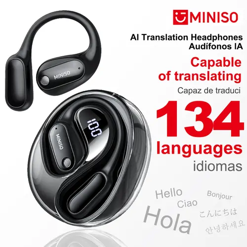 MINISO MS190 AI Translation Wireless Earbuds - Bluetooth 6.0 Audio Electronic, 134-Language Real-Time Voice Activation via APP, IPX5 Waterproof Headphones for Sports Music Calls, Long Endurance Cool Tech Gadgets, Ai Translation Headphones