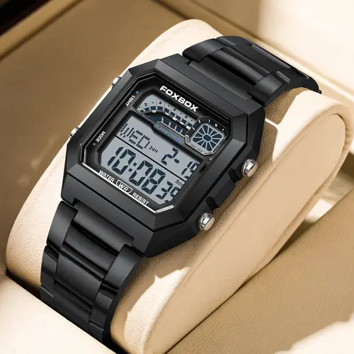 FOXBOX by LIGE Men's Digital Waterproof Watch - 40mm Alloy Case, Metal Clasp Band, Luminous Dial, Backlit Screen, Time/Date/Weekday Display, 30M Water Resistance, Quartz Accuracy, Casual Fashion Wristwatch for Daily Use