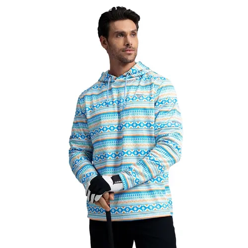 MAELREG Men's Fair Isle Golf Hoodie Fleece Lined All Over Print Lightweight Pullover Sweatshirt Winter Performance Tops