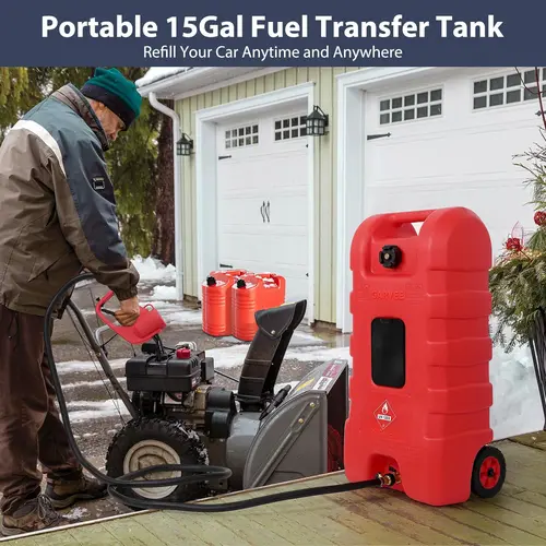 【Fathersdaygift】GARVEE 15 Gallon Portable Fuel Caddy with LE Pump & 10ft Hose for Gasoline Diesel Storage on Wheels for Cars Lawn Mowers ATVs Boats Red Yellow Gray Options - Convenience,toolupgrade