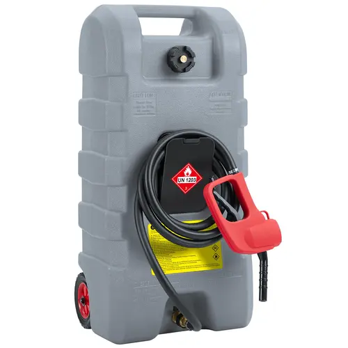 GARVEE 15-Gallon Size Portable Fuel Caddy with Wheels, 10-ft Hose, Siphon Pump, 7.5 L/min Manual Nozzle, Hangers for Gasoline Transfer & Storage, Available in Gray, Red, Yellow,toolupgrade