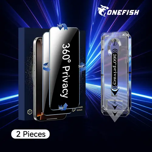One Fish[2PCS] 360° Privacy [4 sides Privacy] Screen Protector [UP, DOWN, LEFT, RIGHT] Anti-Spy, Tempered Glass, Full Protection.