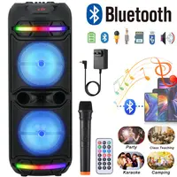 Portable Bluetooth Speaker with Dual 12" Woofer, Rechargeable Stereo Sound System, LED Lights, FM Radio, Wireless Microphone, Karaoke System, Auxiliary Input, Loud Audio, Wireless Bluetooth Speaker, Speaker Bluetooth