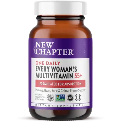 NEW CHAPTER Every Woman's One Daily Organic Multivitamin Supplement for 55+, Women's Tablet with Fermented Nutrients for Energy, Healthy Aging, Immune Support, Heart Health - 30ct