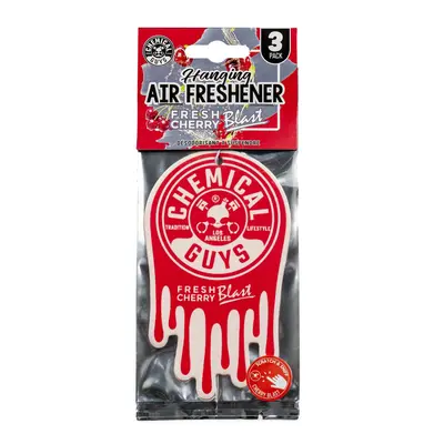 CHEMICAL GUYS Fresh Cherry Blast Hanging Air Freshener 3-Pack - Sweet & Tangy Scent, Long-Lasting, Iconic Dripping Logo, Hanging Car Diffuser for Cars & Homes, Automotive Interior Fragrance Accessory