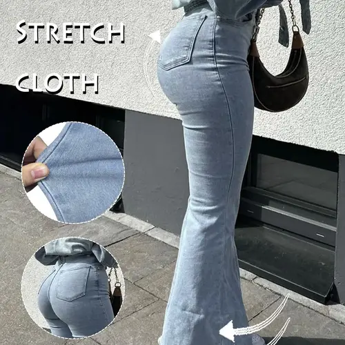GILIPUR Women's Light Blue Washed High Waist Flare Jeans, Vintage Slim Fit High Stretch Bell Bottom Denim Pants, Casual Office Commute Daily Wear Trousers for Women TChic