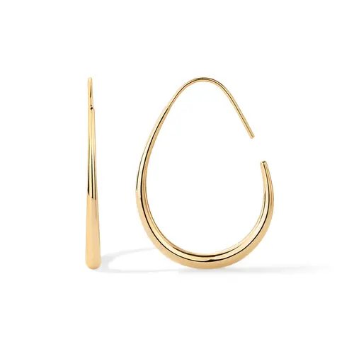 PAVOI 14K Gold Plated 925 Sterling Silver Post Lightweight Teardrop Hoop Earrings for Women - Oval Pull-Through Statement Earrings