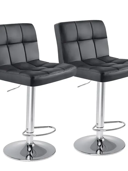 Sweetcrispy S-Adjustable Height Barstools - PU Leather Swivel Chairs with Hydraulic Lift, Thick Seat Cushions, Backrests, Steel Frame, Home Decor Kitchen Counter Height Furniture, Adjustable Barstools, Home Bar