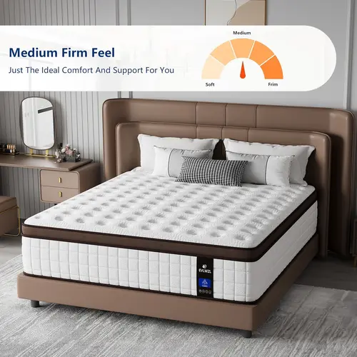 EVLWZL Multi-Size Memory Foam and Spring Hybrid Mattress (12-14 in) - Medium Firm, Lumbar Support, Foam Filling, Cotton Cover - for Home, Hotels - Boxed Gifting (Halloween, Christmas) Furniture - Twin, Full, Queen, King Size Mattresses,sohochic