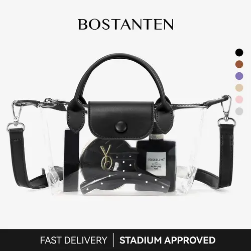 BOSTANTEN Women's Transparent Crossbody Purse - Stadium Approved Bag with Zipper, Fashionable Purses for Concerts, Sports Events, Fast Lineup Access